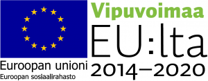 EU:n tähtilippu, 12 keltaista tähteä sinisellä pohjalla ja Vipuvoimaa EU:lta Vihreä-mustin värein.
