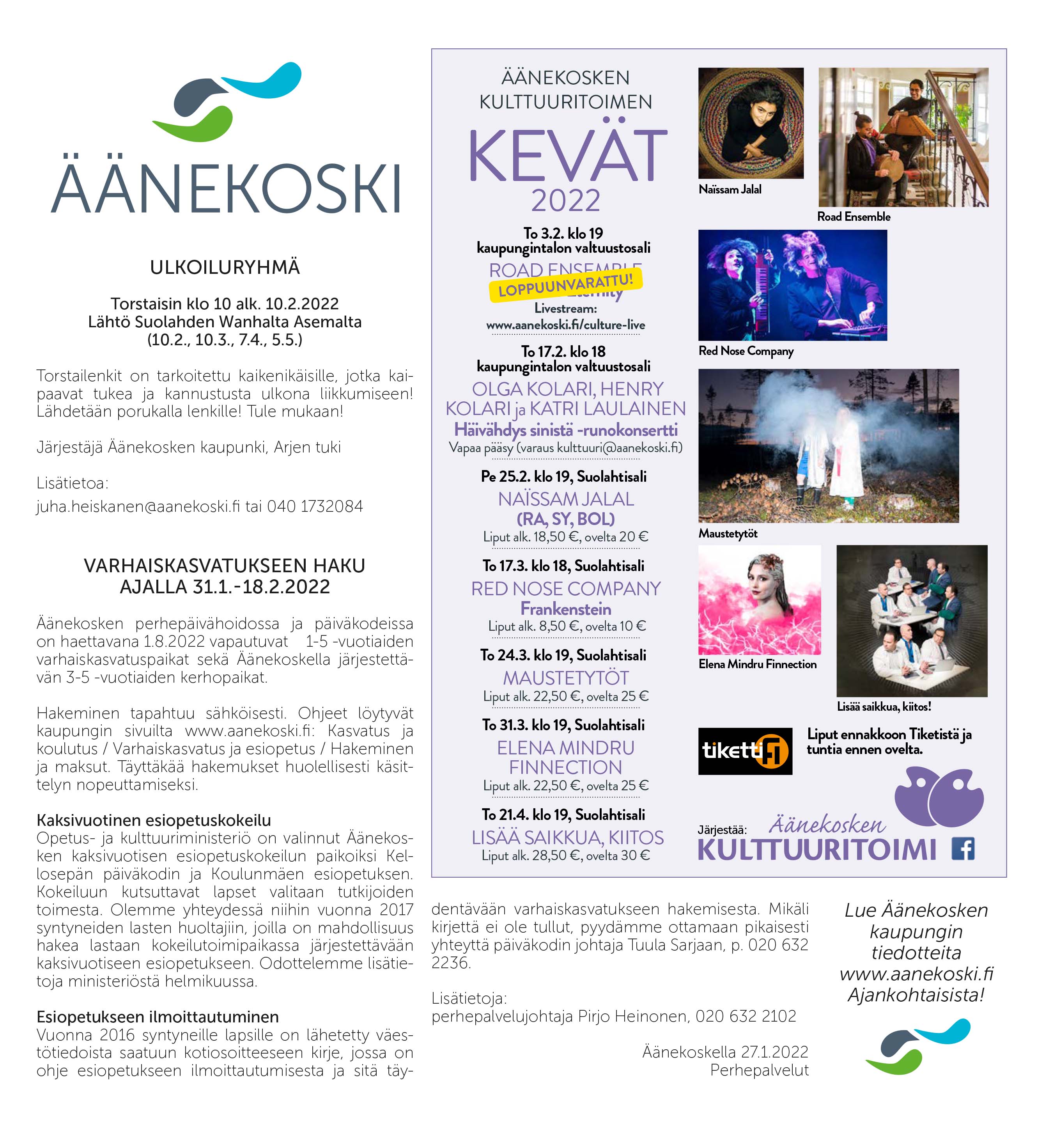 Sanomalehtimainos tapahtumista ja kuulutuksista.