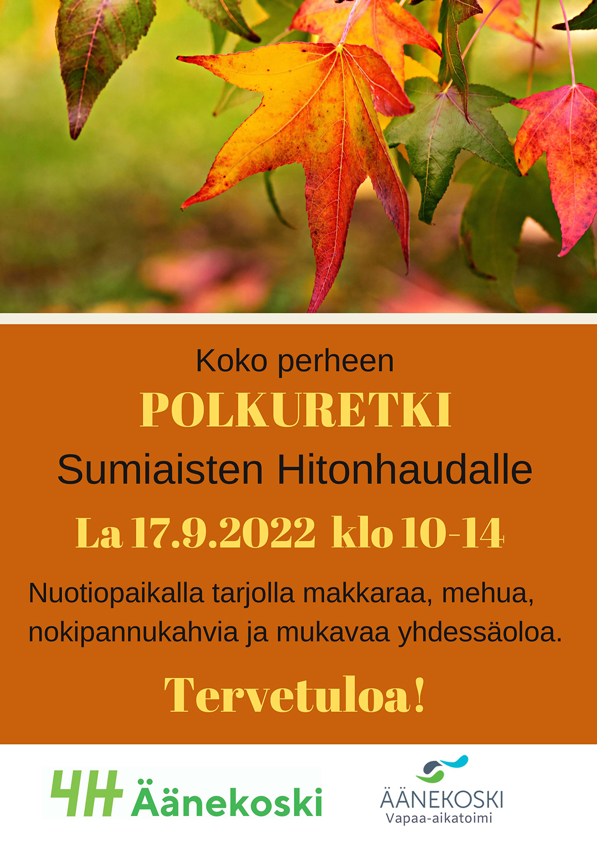 mainoskuva tapahtumasta, syksyisiä lehtiä