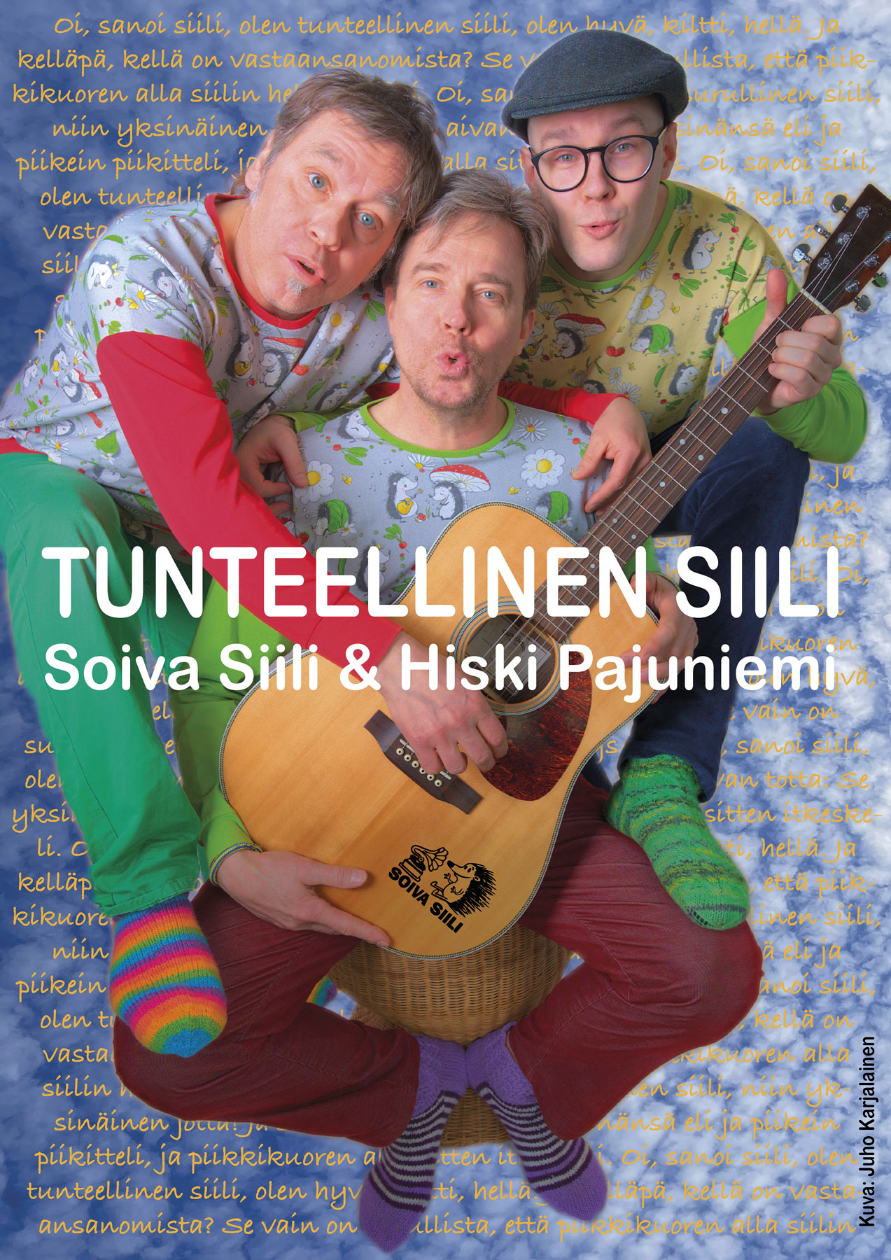 Tunteellinen siili konsertin muusikot Markus Lampela, Kyösti Salmijärvi ja Hiski Pajuniemi yhteiskuvassa